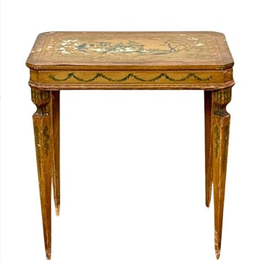 Antique Italian Neapolitan Neoclassical Painted Side Table with Distressed Chippy Paint Patina 19th Century 