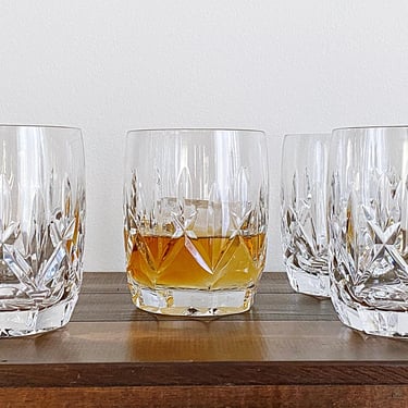 Luxury Crystal Whiskey Glasses - Set of 4 Waterford Westhampton Fine Cut Glass Tumblers for Spirits on the Rocks - His Retro Barware 