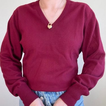 Vintage 1960s Gleneagles of Scotland Maroon Red 100% Cashmere V Neck Sweater 