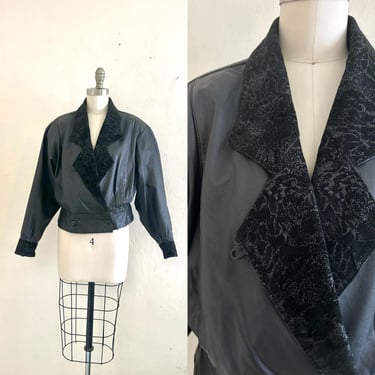 vintage 80's black leather jacket snake suede moto wrap 