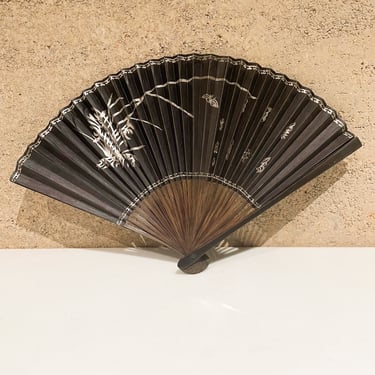 Antique Elegance Japanese Folding Fan in Exotic Rosewood Lovely Asian Detail 