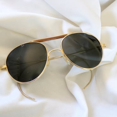 golden aviator sunglasses - vintage 90s y2k gold unisex mens womens wire metal sunnies frames 