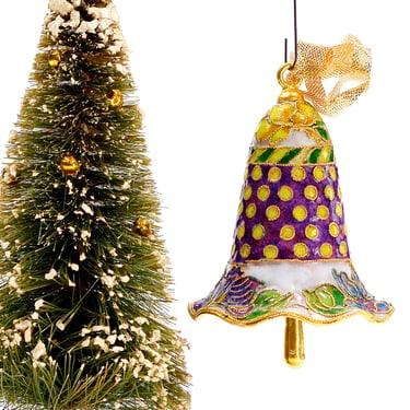 VINTAGE: Brass Cloisonné Enameled Bell Ornament - Musical Angel, Trumpet - Holiday Christmas - SKU 15-F2-00017545 