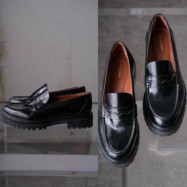 Vintage PRADA Square Toe Loafers in Black Leather | Backroom
