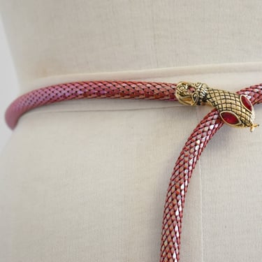 1970s/80s D.L. Auld Pinkish-Red Metal Mesh Snake Belt/Necklace 