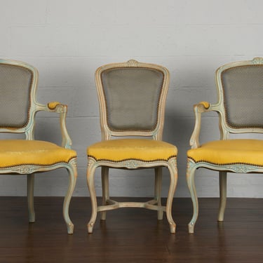 Vintage Country French Louis XV Provincial Painted Accent Chairs - Set of 3 