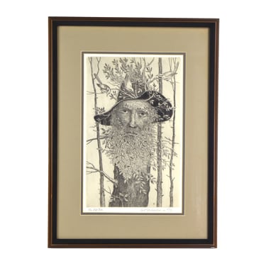 Curt Frankenstein sgd L/E Surrealist Etching Face Growing Out of Old Tree Chicago 