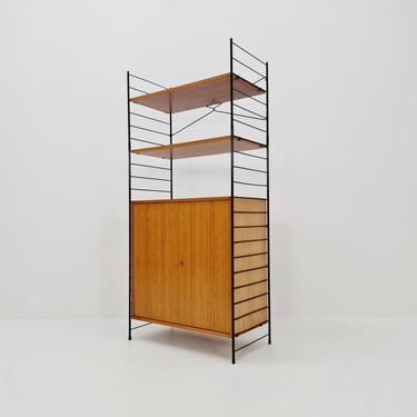 Free standing String shelf system, bookcase with cabinet teak by WHB Germany, 1950s 