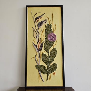 Framed vintage crewel 