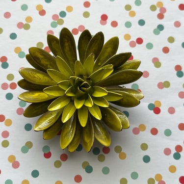 green chrysanthemum brooch 1960s enamel flower pin 