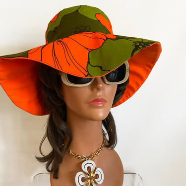 11 Vintage 60s 70s Fabric Floppy Hat Neon Orange Olive Green Ellie May Hems Atlanta GA