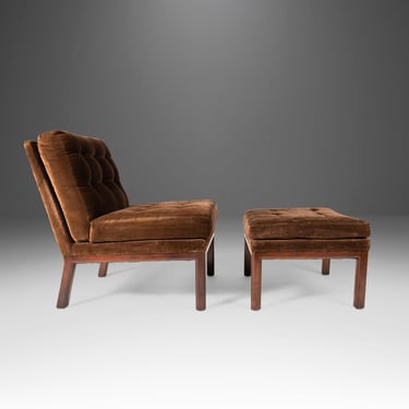 Mid Century Modern Lounge Chair and Ottoman in Brown Felt Upholstery Attributed to Harvey Probber, USA, c 1960s 