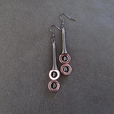 Mid century modern rose gold and gunmetal geometric earrings 