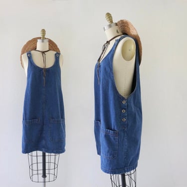 denim overall dress - m - vintage 90s y2k womens blue jean size medium jumper casual comfortable cotton weekend Saturday cute dress 