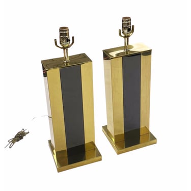 Pair of Gold and Black Pierre Cardin Style Metal Table Lamps 