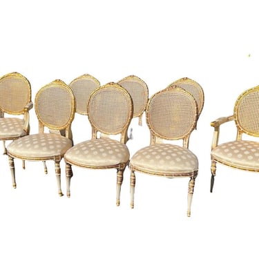 Incredible set of eight vintage beautiful French country dining chairs 