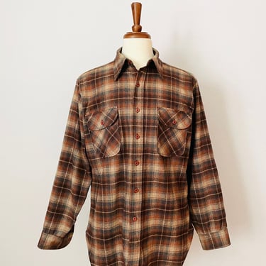 Vintage Pendleton / Brown / Tan / Plaid / Flannel Button Up Shirt / Wool / Butterfly Collar / Unisex / FREE SHIPPING 