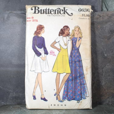 1970s Butterick #6636 Knit Dress Pattern | Uncut, Factory-Folded Pattern in Original Envelope | Size 8 for Women | Bixley Shop 