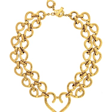 Yves Saint Laurent Vintage Gold Hammered Heart Scrolling Chain Necklace