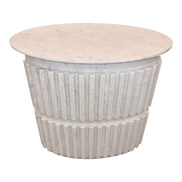 Modern Chiseled White Marble Storage Oval Side Table