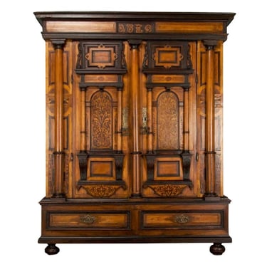 DELIVERY CHARGE 17th Century German Renaissance Fassadenschrank Mixed Wood Storage Cabinet Armoire Wardrobe 