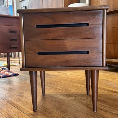 Mid Century Walnut 2 Drawer Nightstand