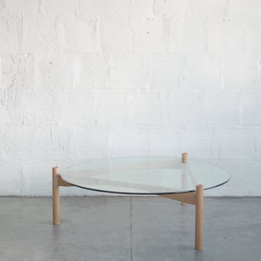 Oak and Glass Round Coffee Table