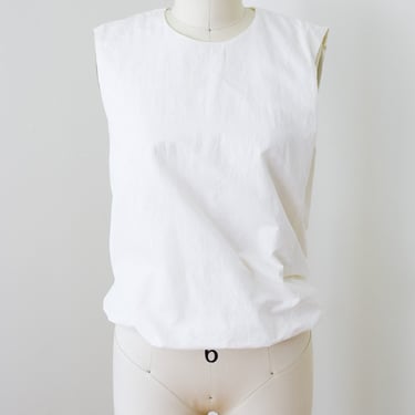 Vintage Donna Karan Bubble Hem Blouse | S | White Cotton and Silk Blouse DKNY 