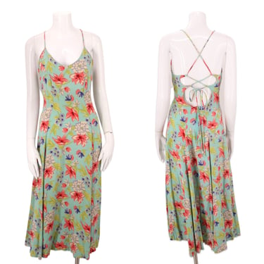 90s BETSEY JOHNSON rayon print sun Dress 6 / vintage 1990s floral print strappy summer dress S 
