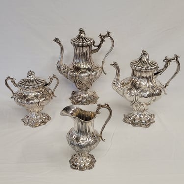 Antique 1870s Redfield & Rice Silverplate Tea and Coffee Set