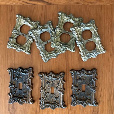vintage outlet covers - switchplate - choice art nouveau style rose garland Edmar copper bronze 