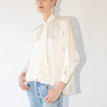 Vintage Genny Silk Ruffle Blouse in Ivory