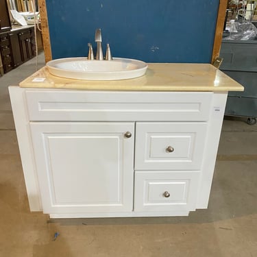 White Bathroom Vanity with Yellow Countertop