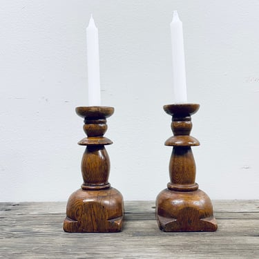 Tall Wood Spindle Taper Candleholders | Antique Spindle | Architectural | Set of Wood Candleholders | 9 inch | Candlesticks | Tabletop 
