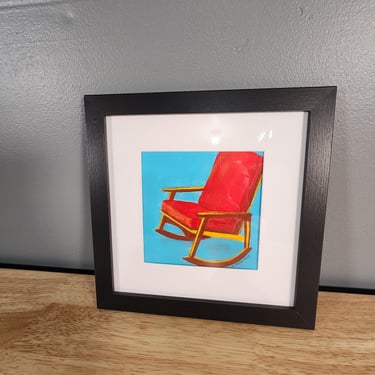 Mid Century Chair Painting Acrylic on Paper Framed Original Art by L Jones 9.25"x 9.25" 