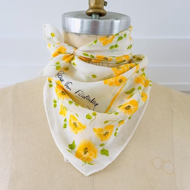 Vintage Scarf Diane Von Furstenberg Brand Yellow Floral Neckerchief Scarf Hair Tie for Handbag Charm Fashion Scarf for Neck Tie 