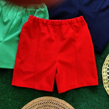 Retro Vintage 60s 70s Solid Red Polyester Stretch Shorts 