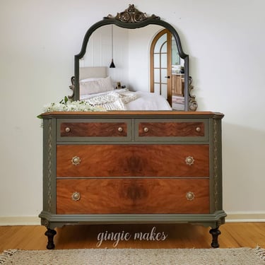 Refinished Vintage Walnut Dresser with Mirror ***please read ENTIRE listing prior to purchasing*** 