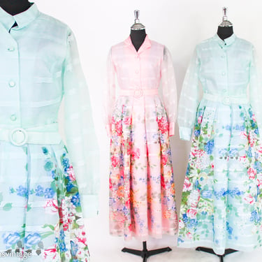 1970s Floral Maxi Evening Dress  | 70s Pink & Blue Maxi Dresses | Bridesmaid Dress | Medium | Extra Small 