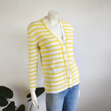 70s Yellow and White Striped Cardigan Deadstock - S 