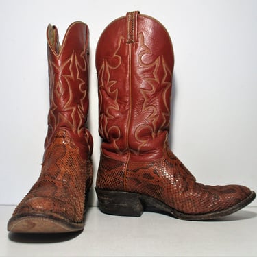 Vintage 80s Hondo Boots Snakeskin Cowboy Boots, Size 9 1/2D Men 