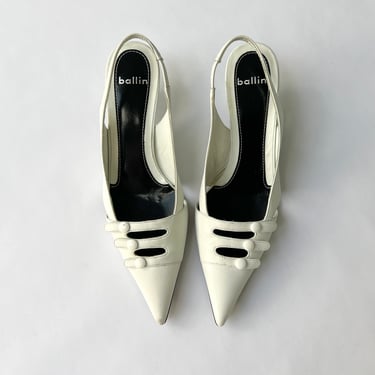 White Leather Slingback Heels - 35.5