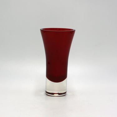 vintage Ruby Red Art Glass Bud Vase with Clear Base 