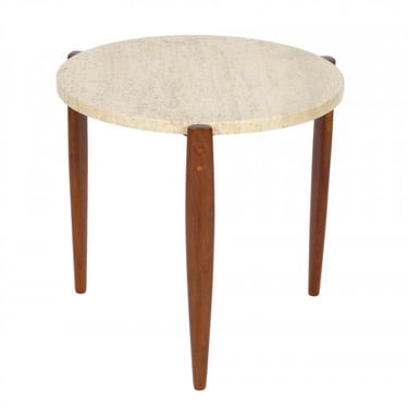 Walnut and Travertine Tripod Side Table