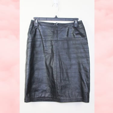 Vintage 1990s Black Leather Skirt, Size 28 