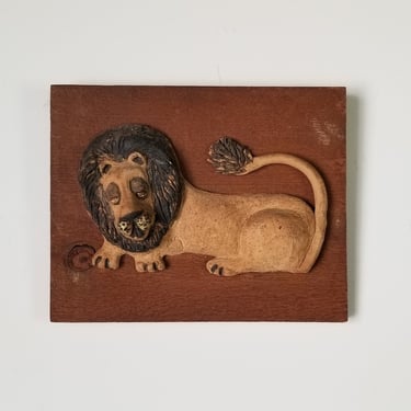 Mid-Century Wood and Pottery Wall Art Plaque 