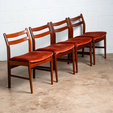 Mid Century Danish Modern Dining Chairs Set 4 Solid Teak Orange Dark Denmark Mcm