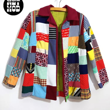 Fantastic Vintage 70s Colorful Patchwork Lightweight Jacket Top 