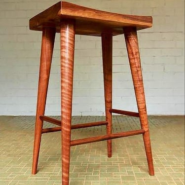 Mid-Century Modern Solid Walnut Saddle Seat Counter Stools, Bar Stools, Counter Height Stool, Wood Saddle Seat Stools, Kitchen Island Stools 