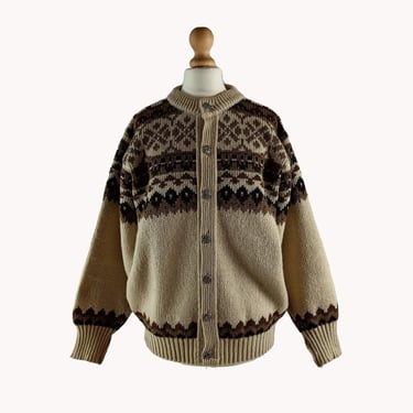 Norlaender 1970s Fair Isle Style Wool Cardigan Norwegian Vintage Size M 